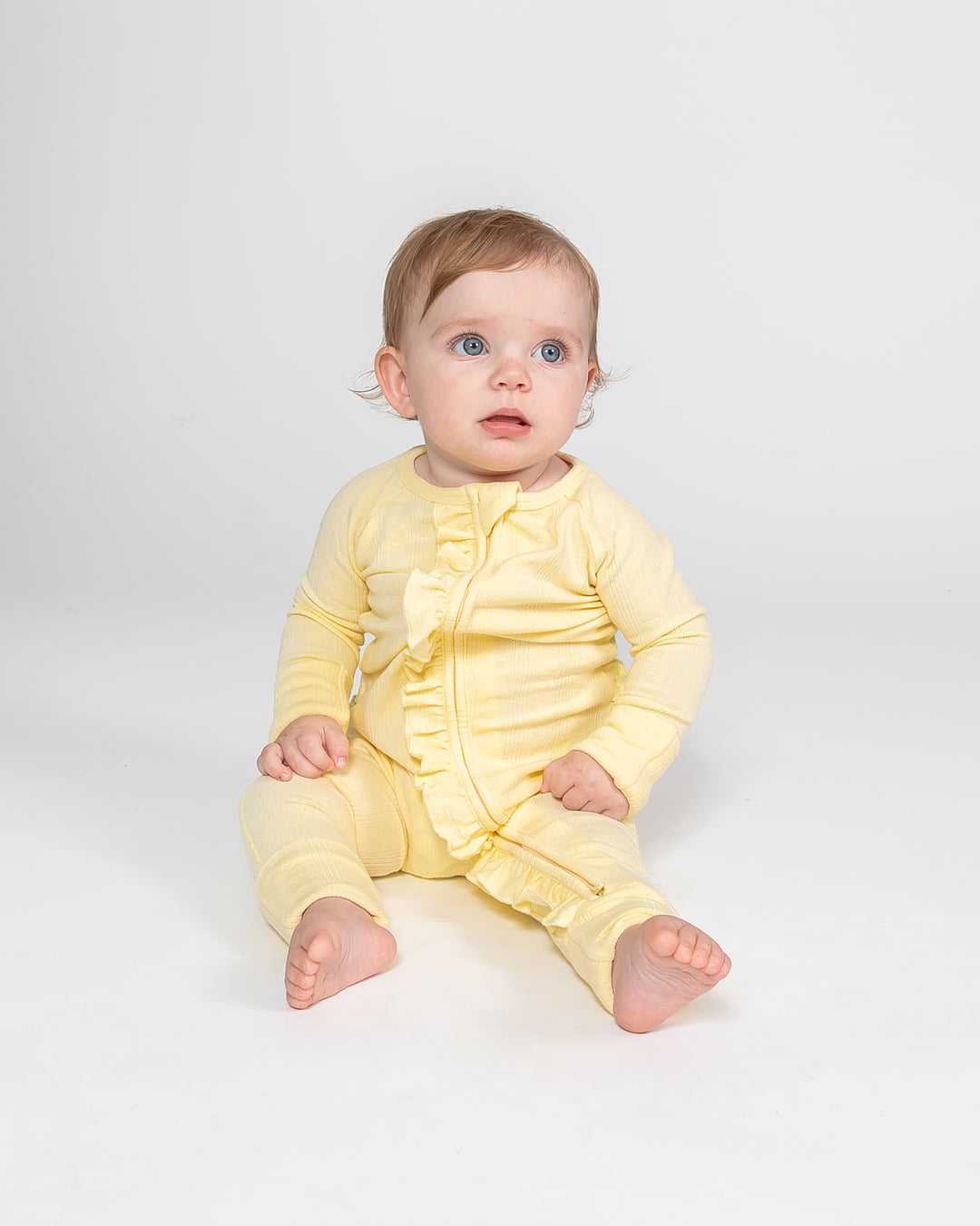Convertible Ruffled Footed Onesie - Pastel Yellow