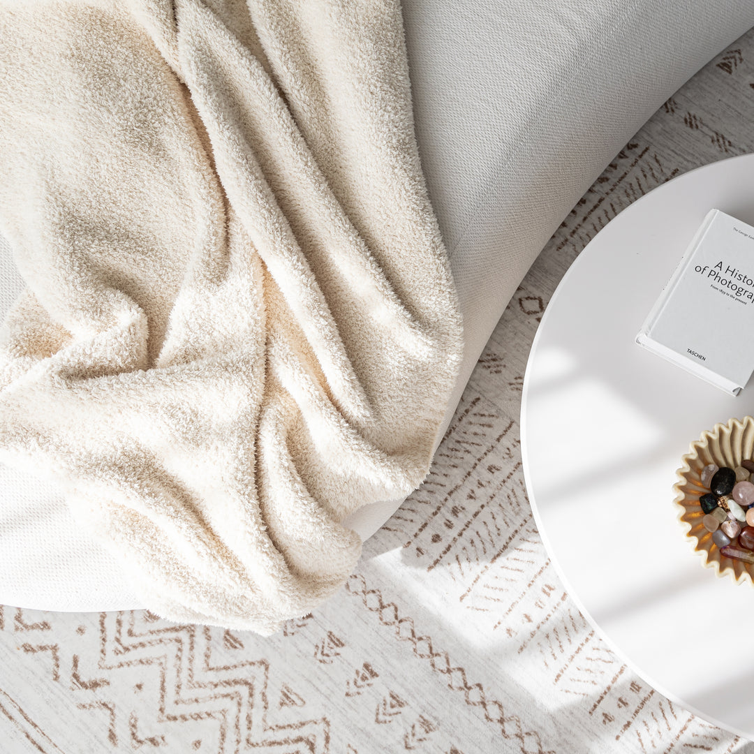 Angora Solid Ribbed Border Extended Throw