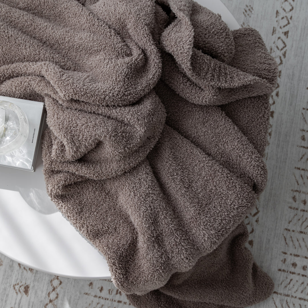 Mountain Trail Brown Solid Ribbed Border Extended Throw