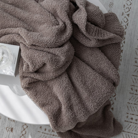 Mountain Trail Brown Solid Ribbed Border Extended Throw