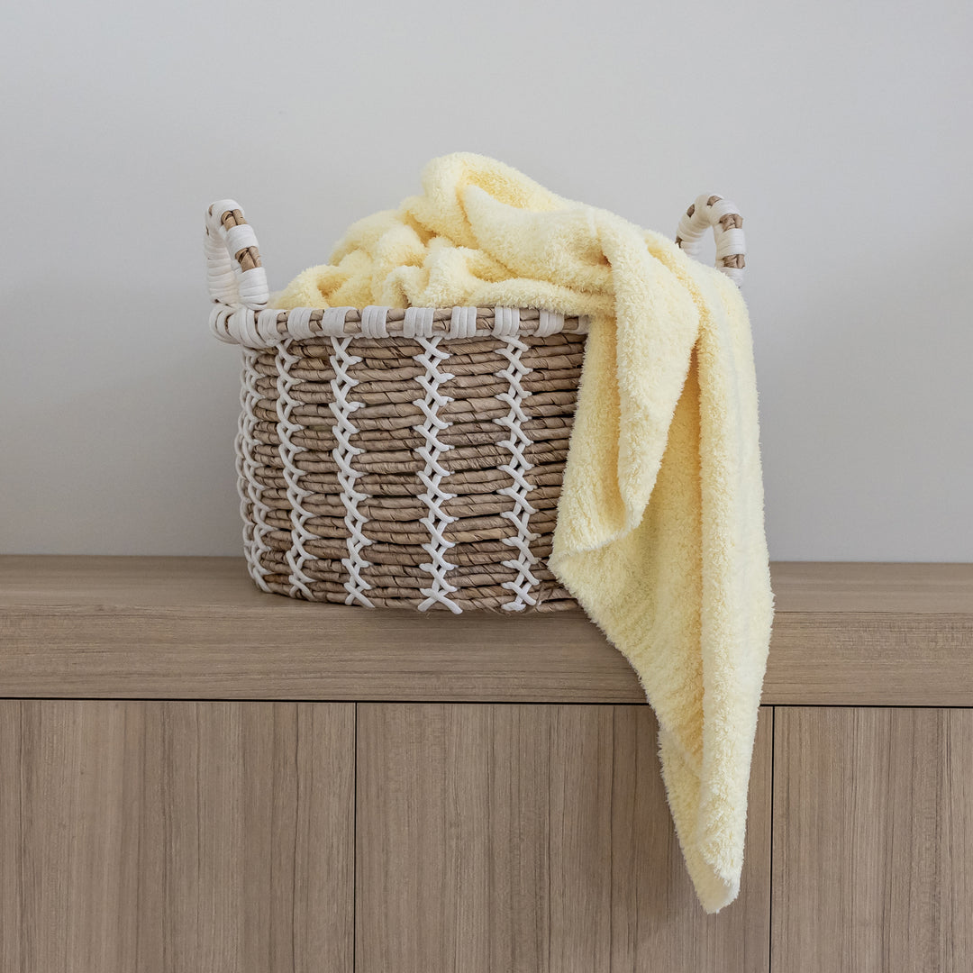Pastel Yellow Solid Ribbed Border Extended Throw