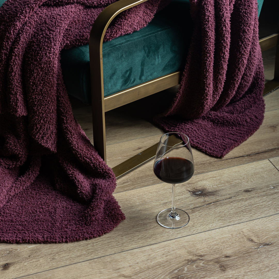 Red Mahogany Solid Ribbed Border Extended Throw