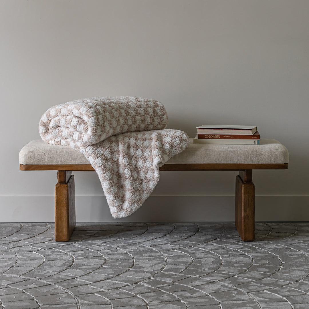Blushing Beige & White Check Print Extended Throw