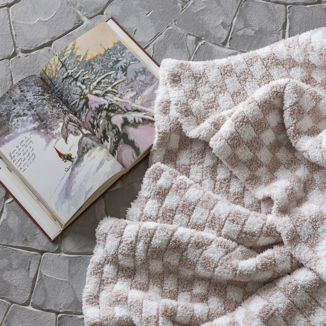 Blushing Beige & White Check Print Extended Throw