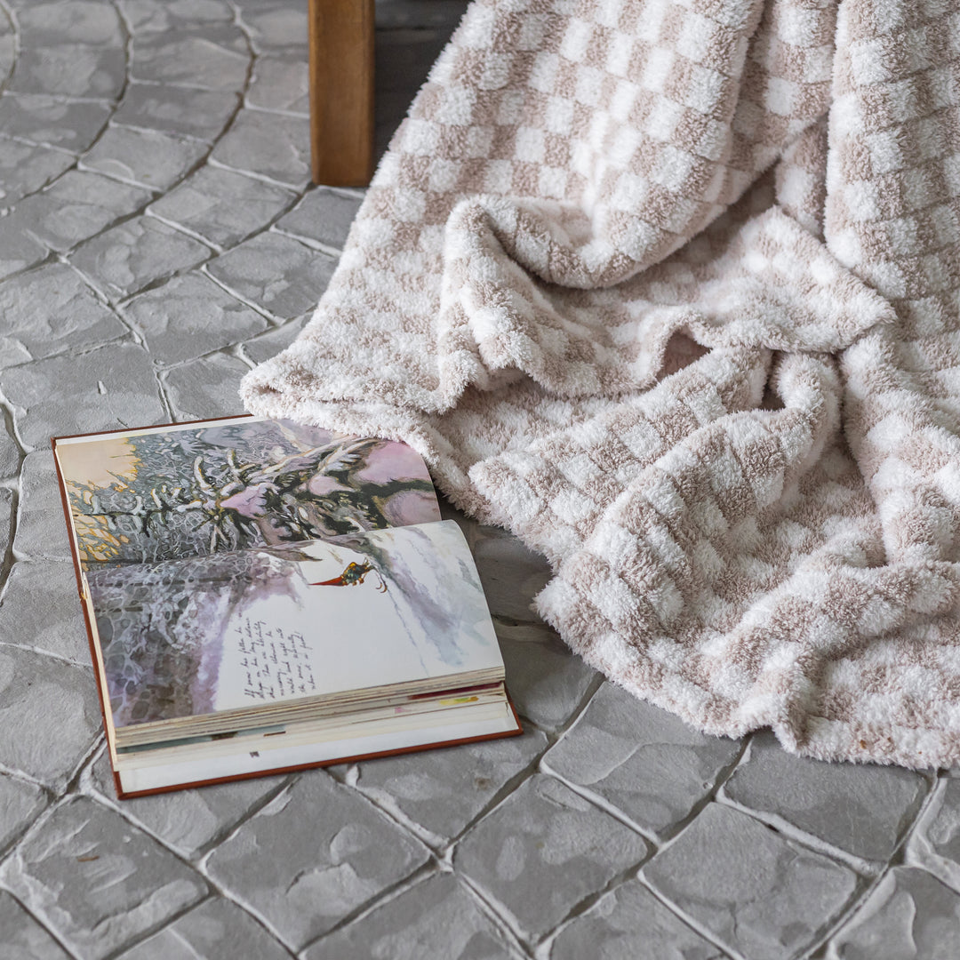 Blushing Beige & White Check Print Extended Throw