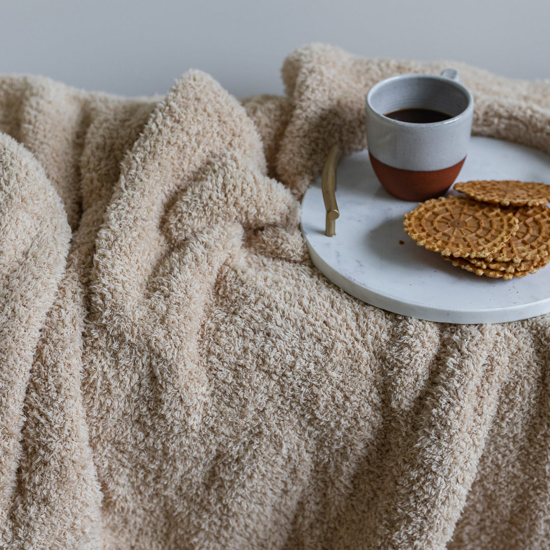 Buffed Beige Solid Double Layered Print Extended Throw