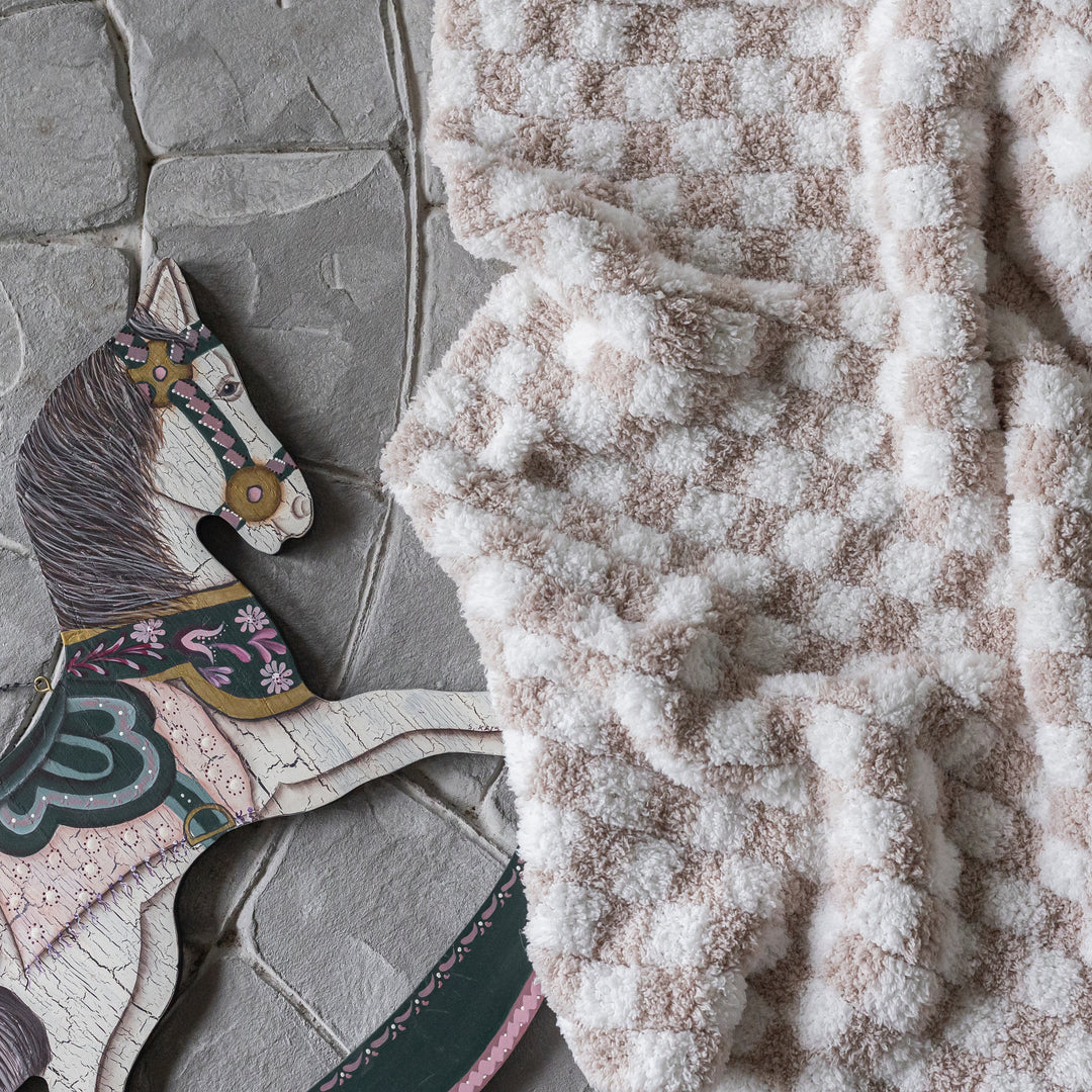 Blushing Beige & White Check Print Toddler Blanket