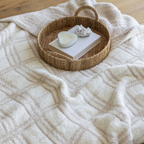 Blushing Beige & White Plaid Print Extended Throw