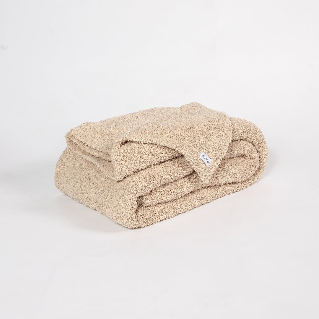 Buffed Beige Solid Double Layered Print Extended Throw