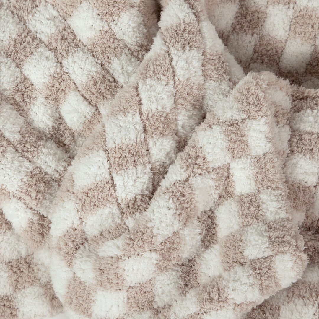 Blushing Beige & White Check Print Toddler Blanket