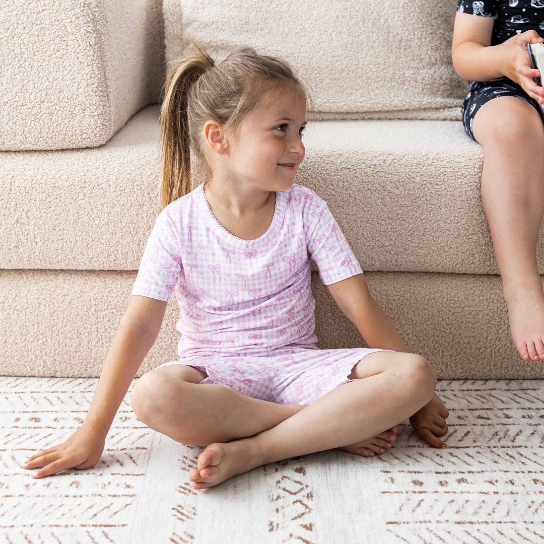 Kids Short PJ Set - Pink Gingham &amp; Bows