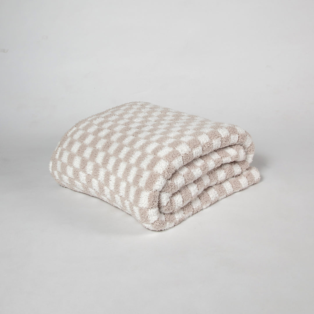Blushing Beige & White Check Print Extended Throw