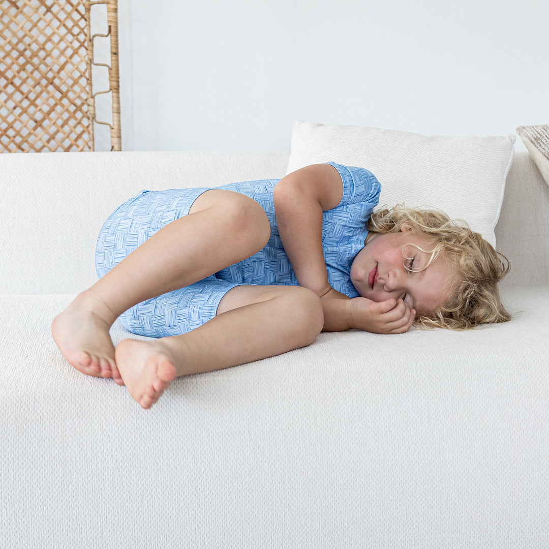 Kids Short PJ Set - Blue Watercolour Checker
