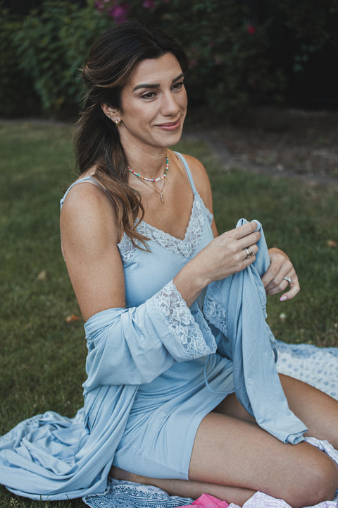 Ladies Lace Trimmed Nightie - Dusty Blue