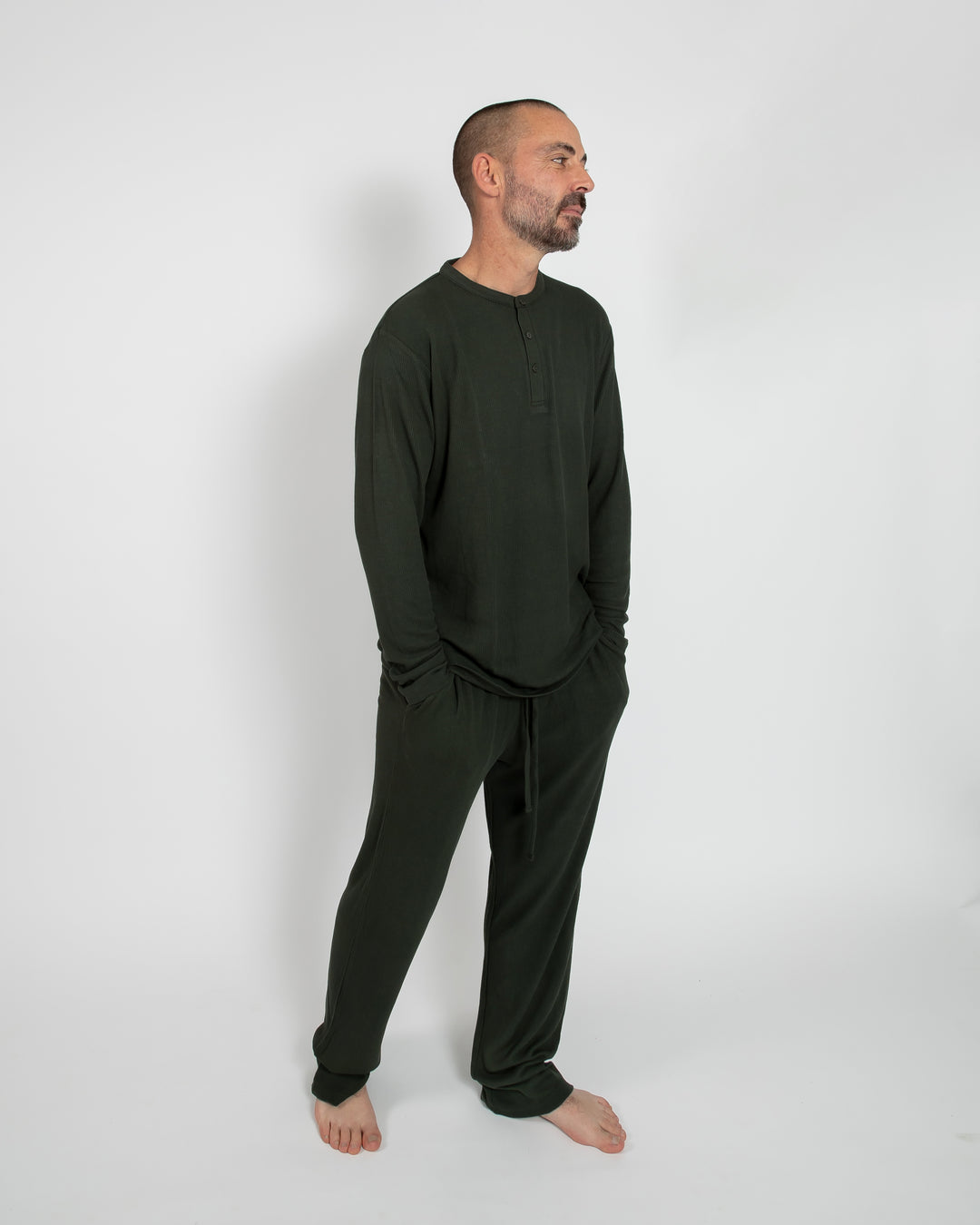 Deep Forest Green Waffle Unisex Long Pajama Set
