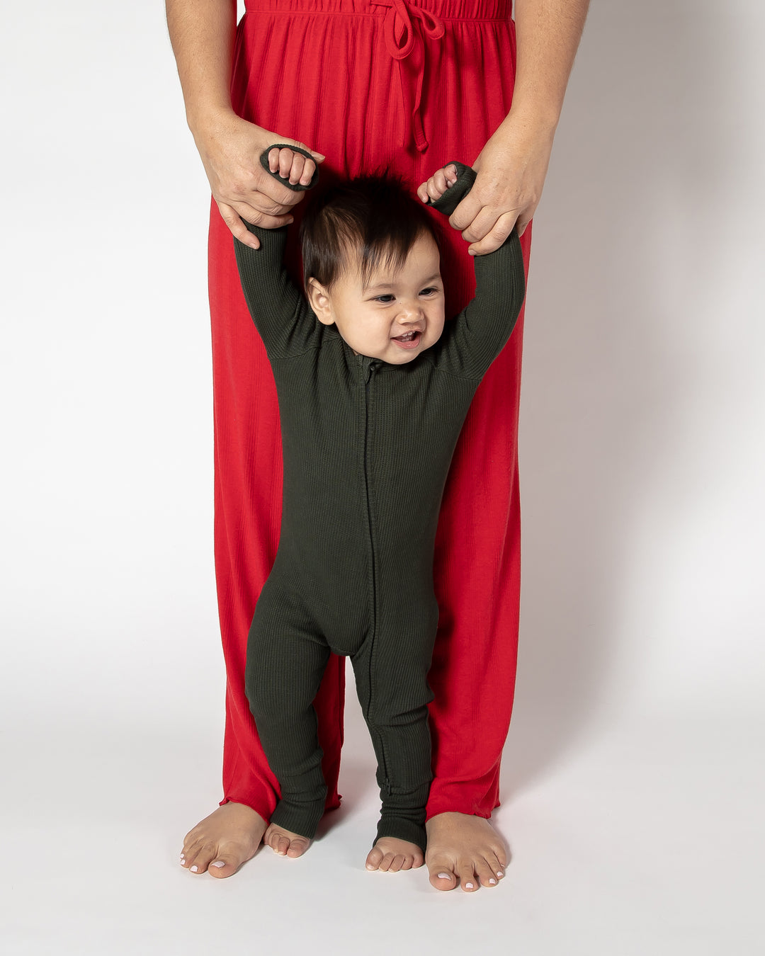 Deep Forest Green Waffle Convertible Footed One Piece