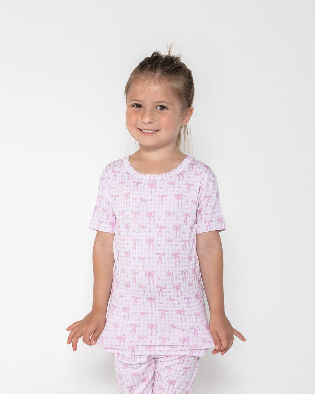 Kids Short PJ Set - Pink Gingham & Bows