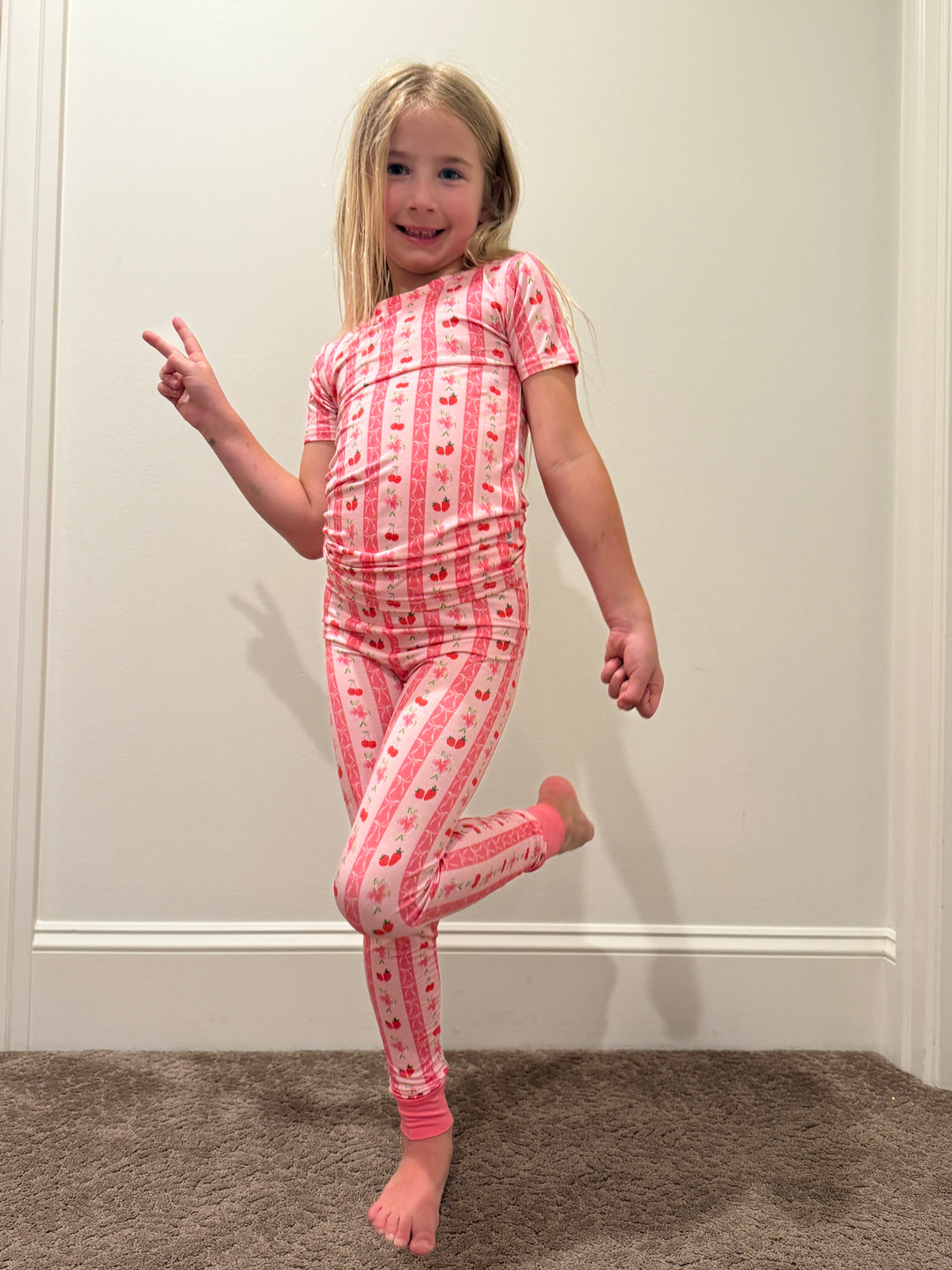 Kids Pink Strawberry & Cherry Bows Pajama Pants