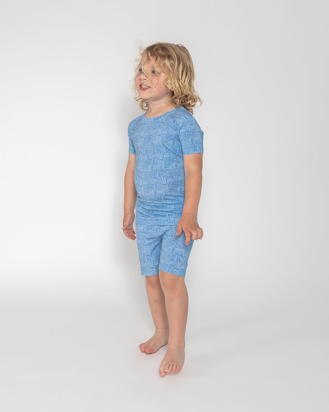 Kids Short PJ Set - Blue Watercolour Checker
