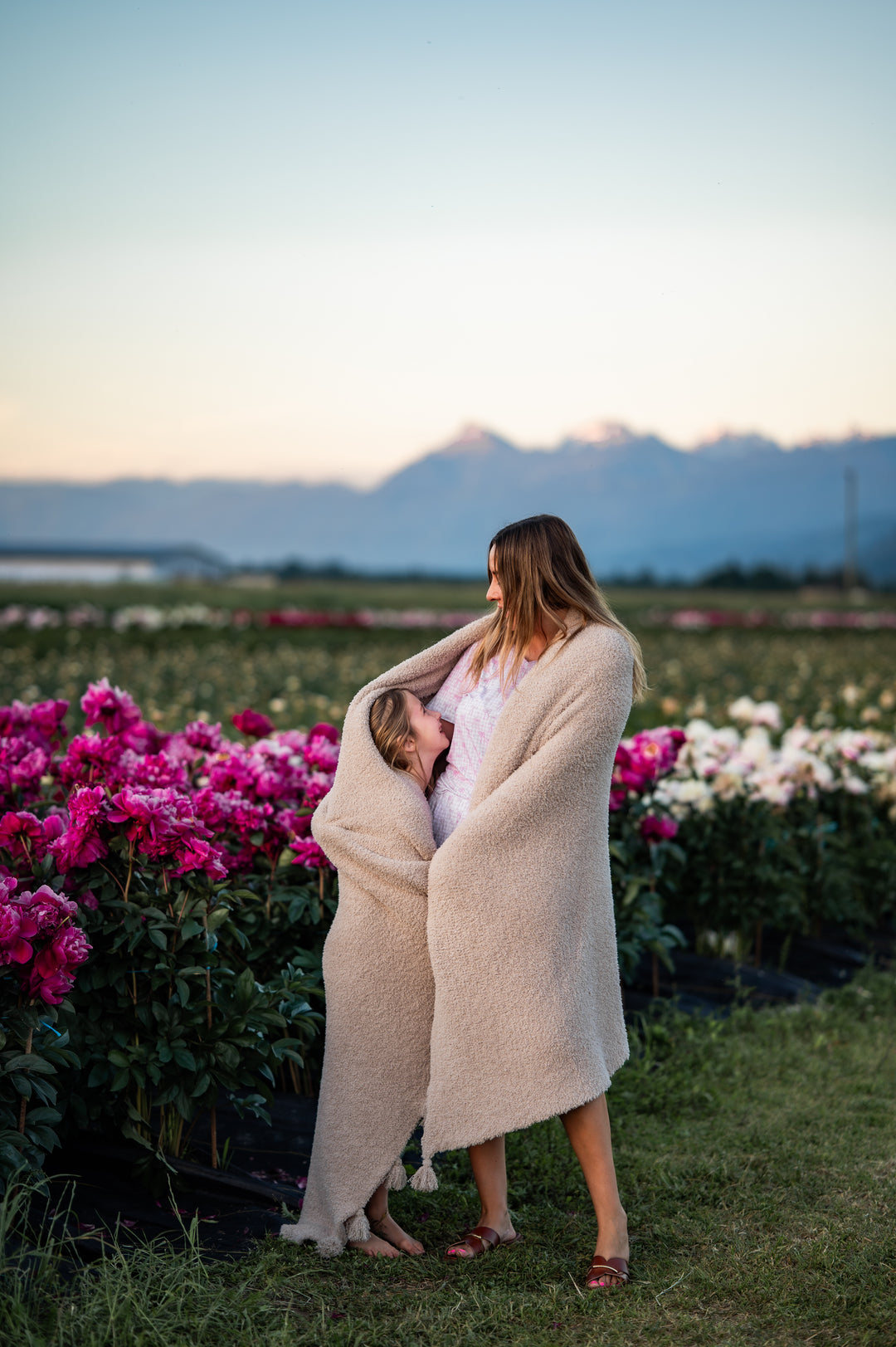 Greige Solid Double Layer with Tassels Print Extended Throw