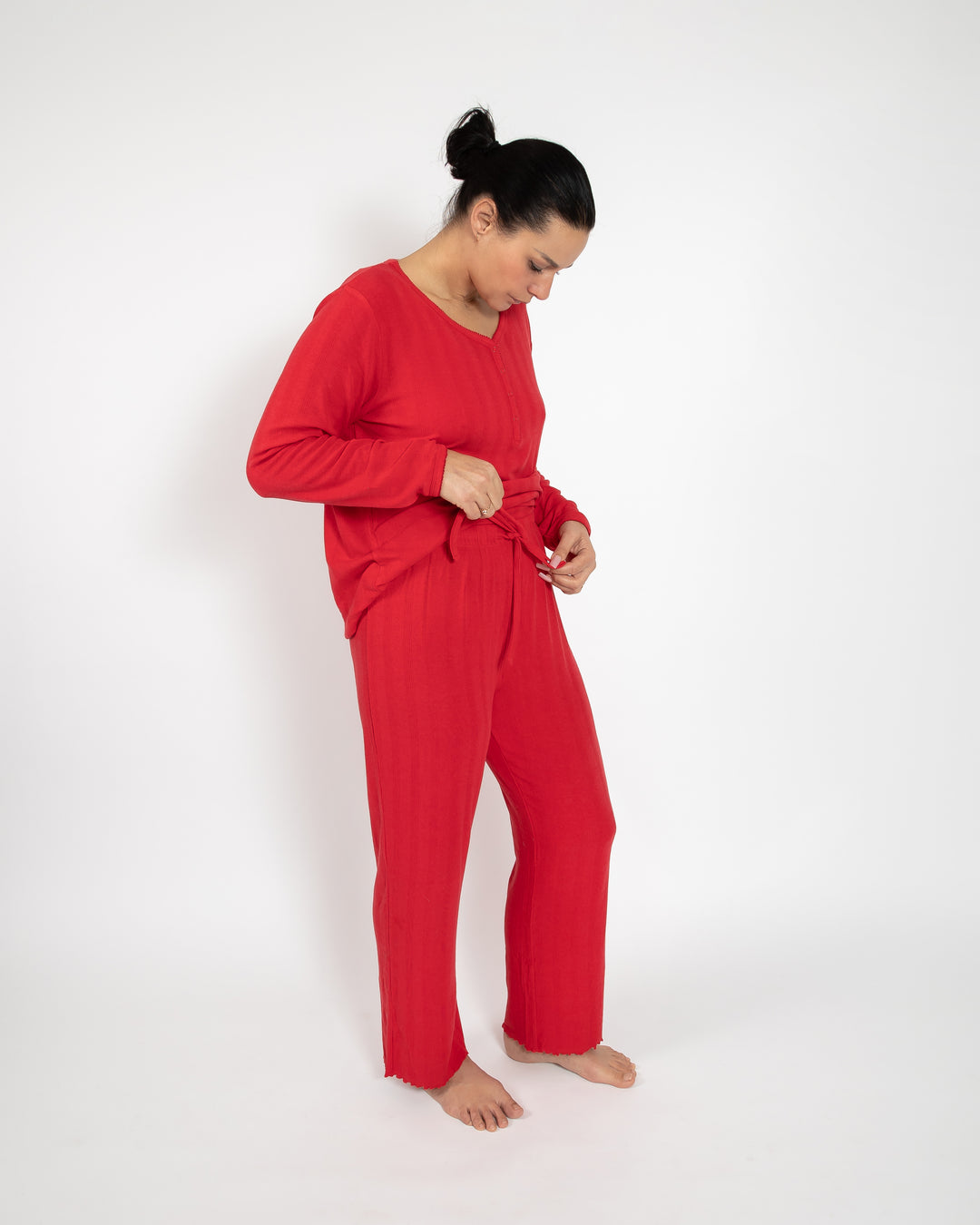 Red Ladies Long Pajama Set