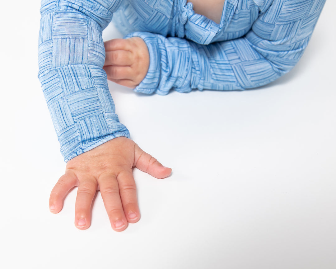 Convertible Footed Onesie - Blue Watercolour Checker