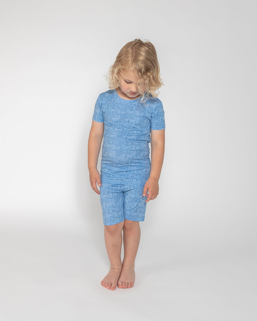 Kids Short PJ Set - Blue Watercolour Checker