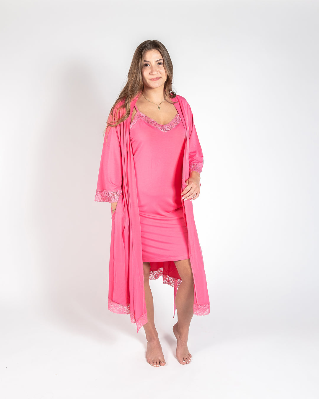 Ladies Lace Trimmed Nightie - Pink Lemonade