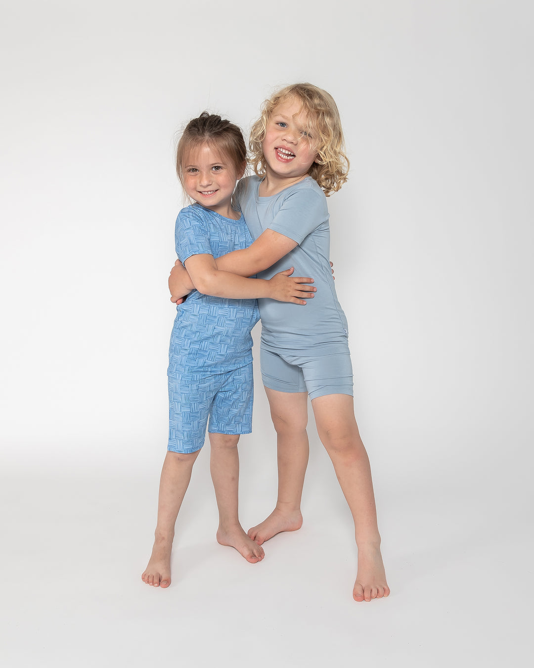 Kids Short PJ Set - Blue Watercolour Checker