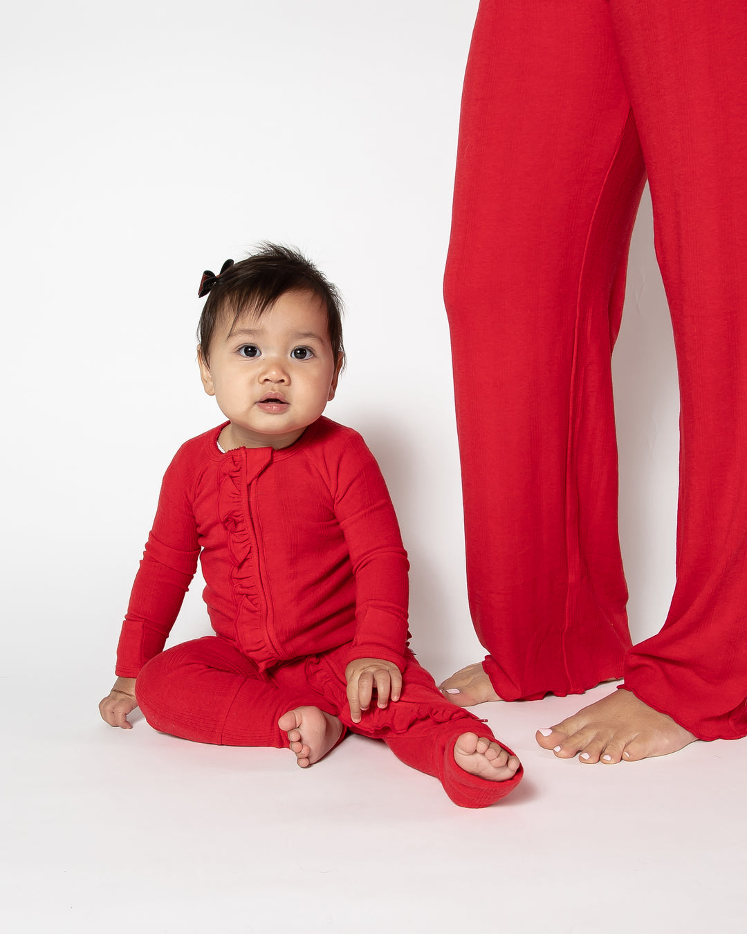 Red Ruffled Convertible Footed One Piece