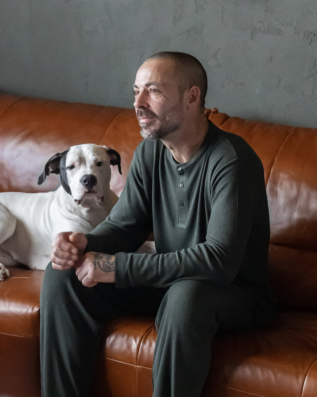 Deep Forest Green Waffle Unisex Long Pajama Set