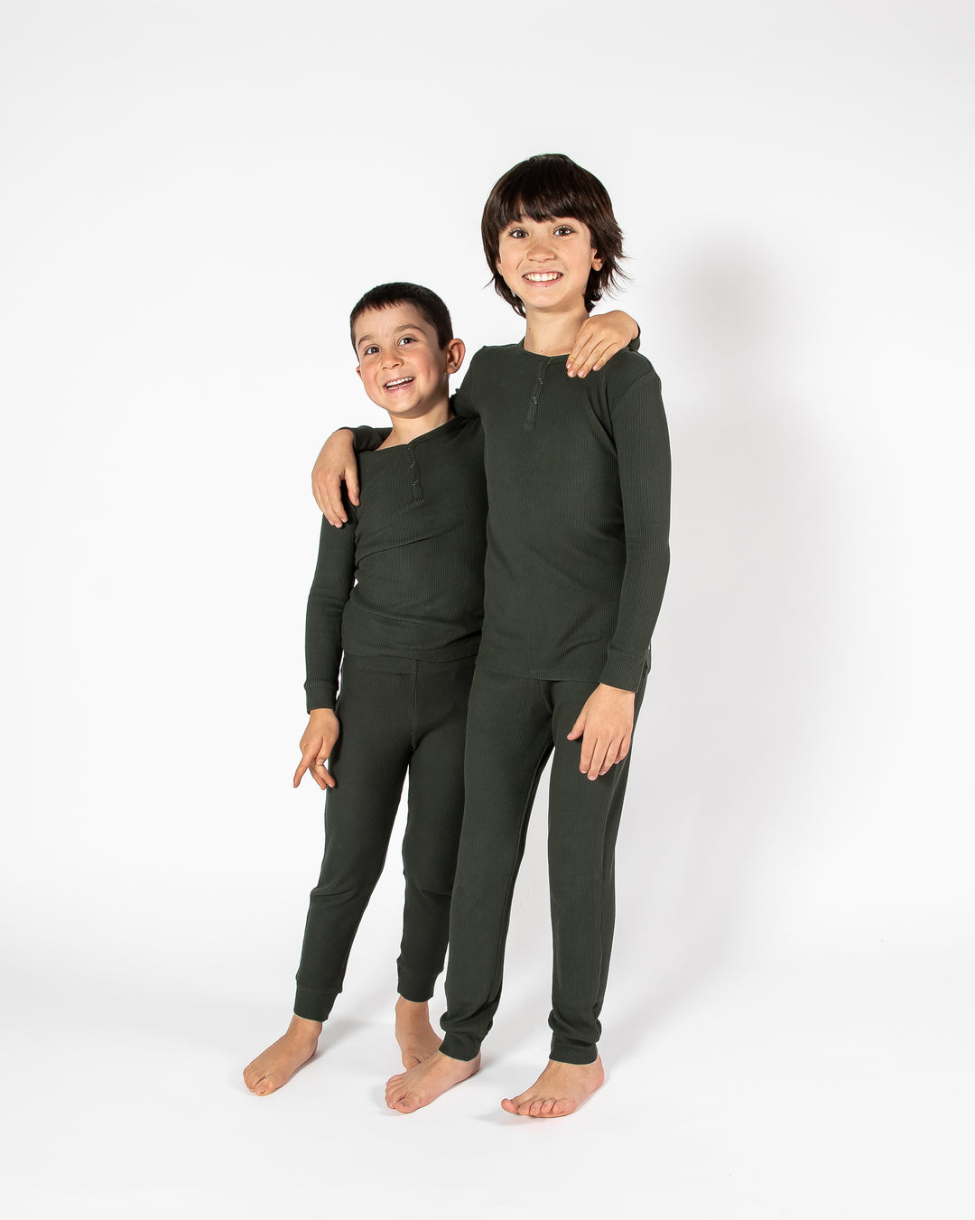 Deep Forest Green Waffle Two Piece Long Pajama Set