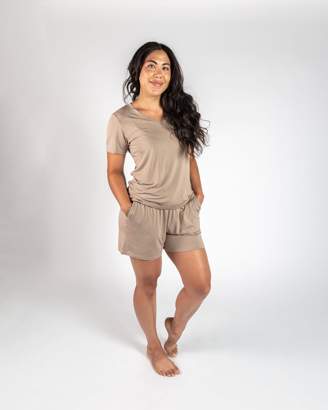 Ladies T-Shirt & Short PJ Set - Sand Dune