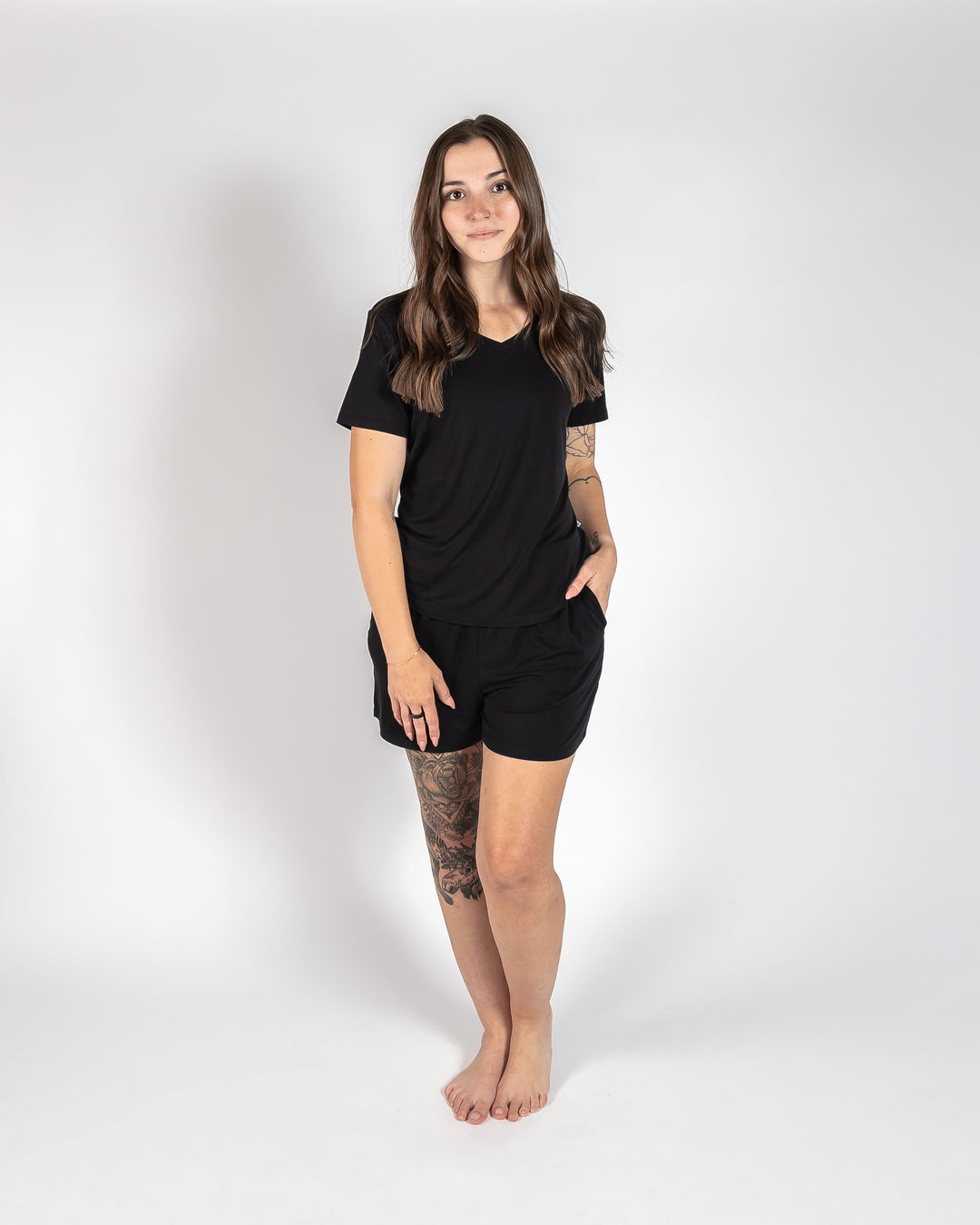 Ladies T-Shirt & Short PJ Set - Basic Black