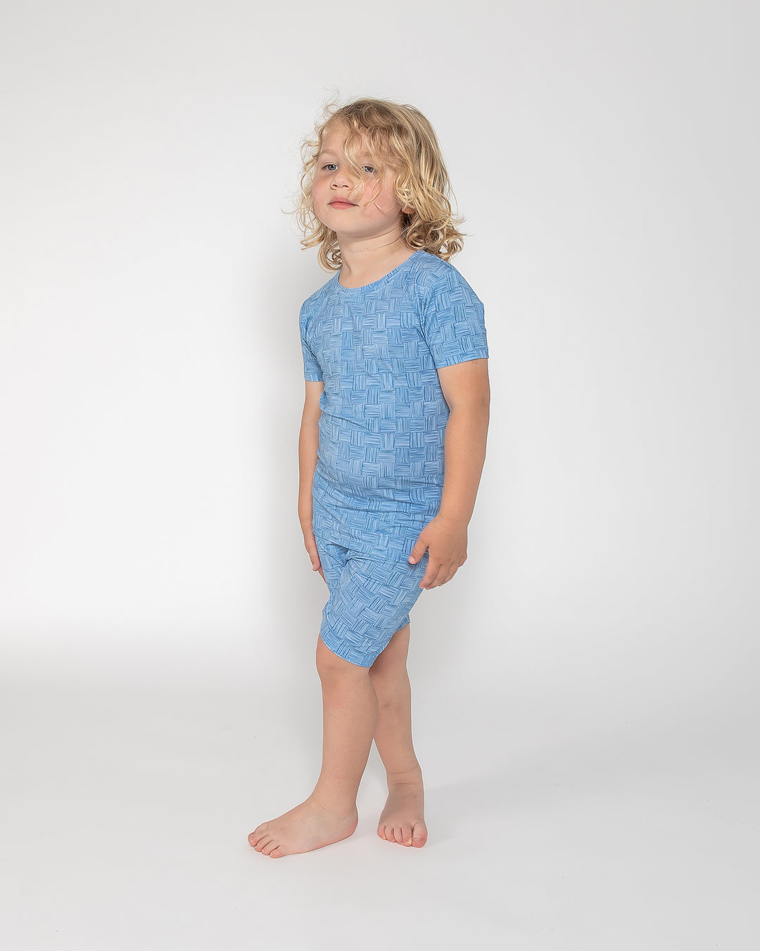 Kids Short PJ Set - Blue Watercolour Checker