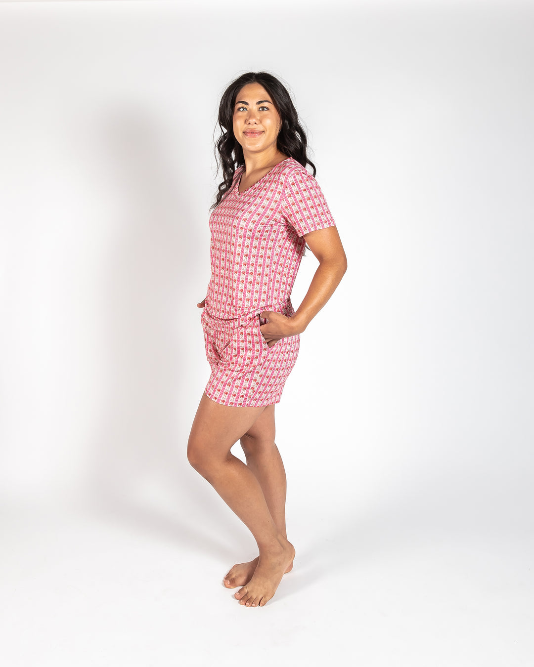 Ladies T-Shirt & Short PJ Set - Rose & Bows