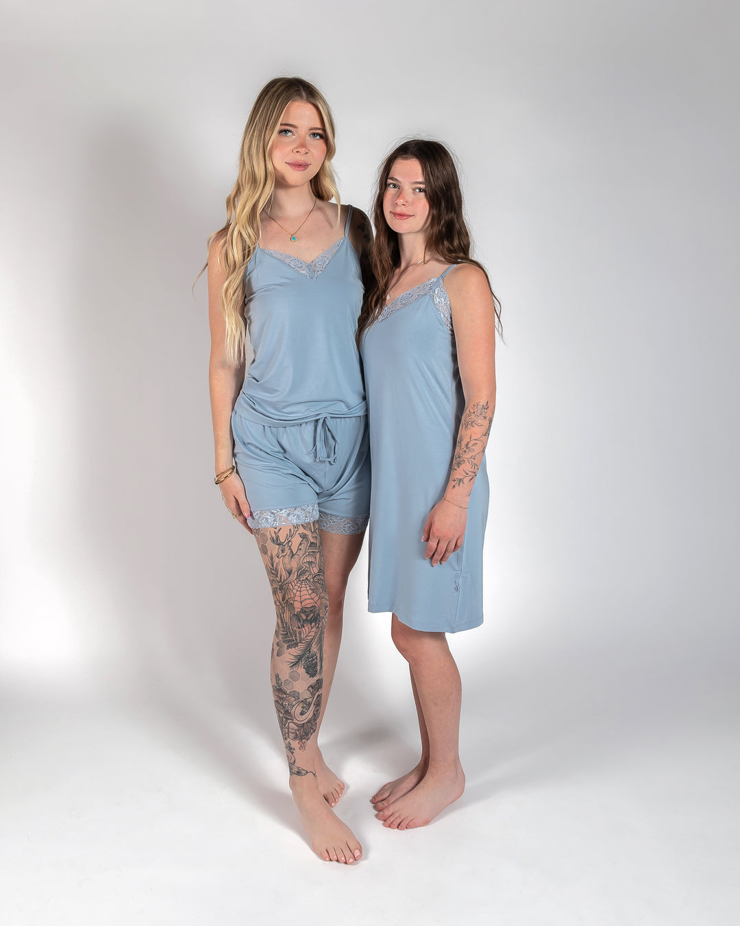 Ladies Lace Trimmed Nightie - Dusty Blue