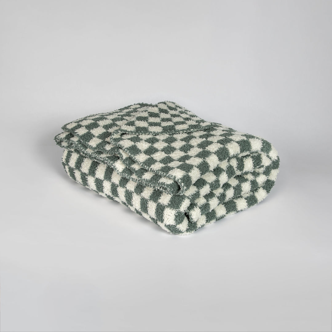 Baby's Breath & Forest Green Check Print Extended Throw