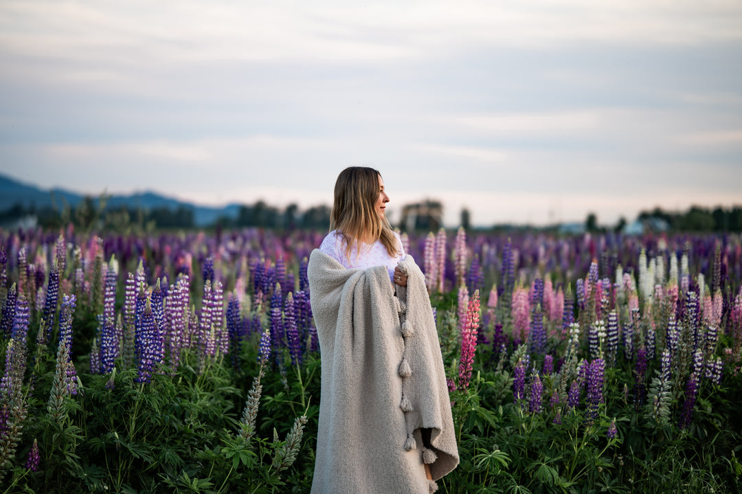 Greige Solid Double Layer with Tassels Print Extended Throw