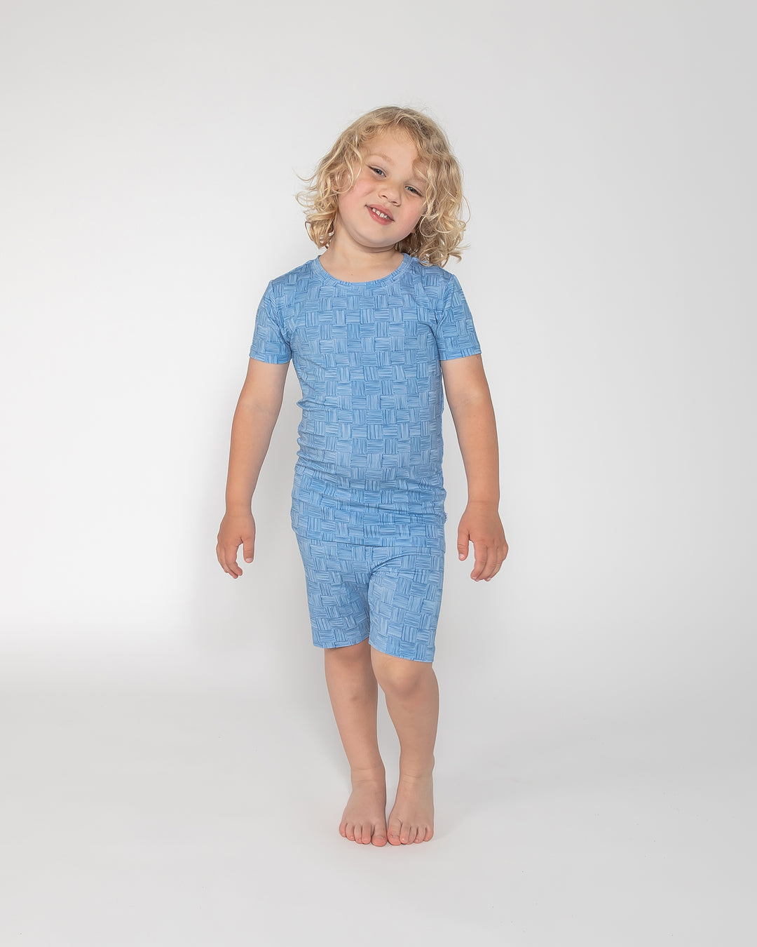 Kids Short PJ Set - Blue Watercolour Checker