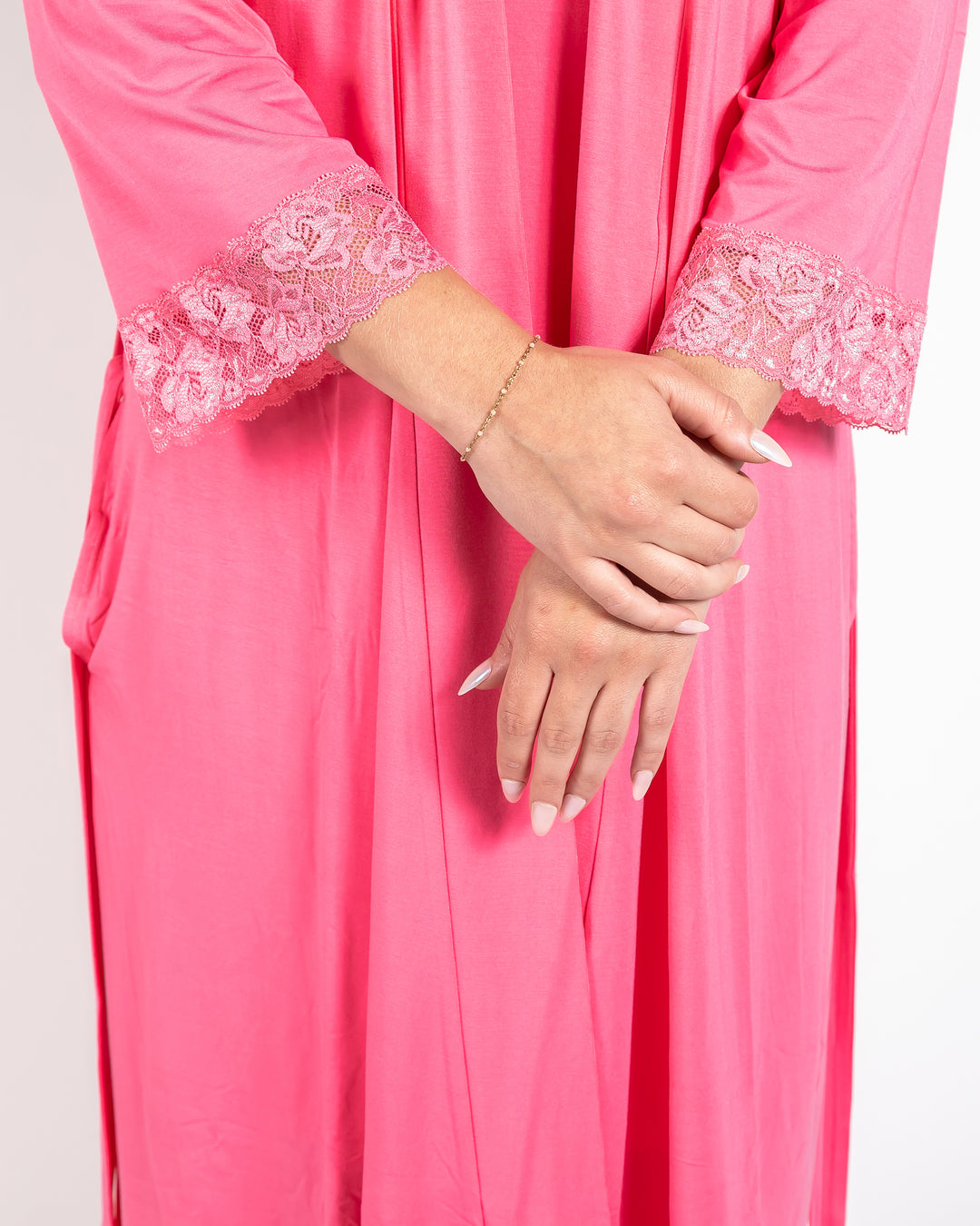 Ladies Lace Trimmed Robe - Pink Lemonade