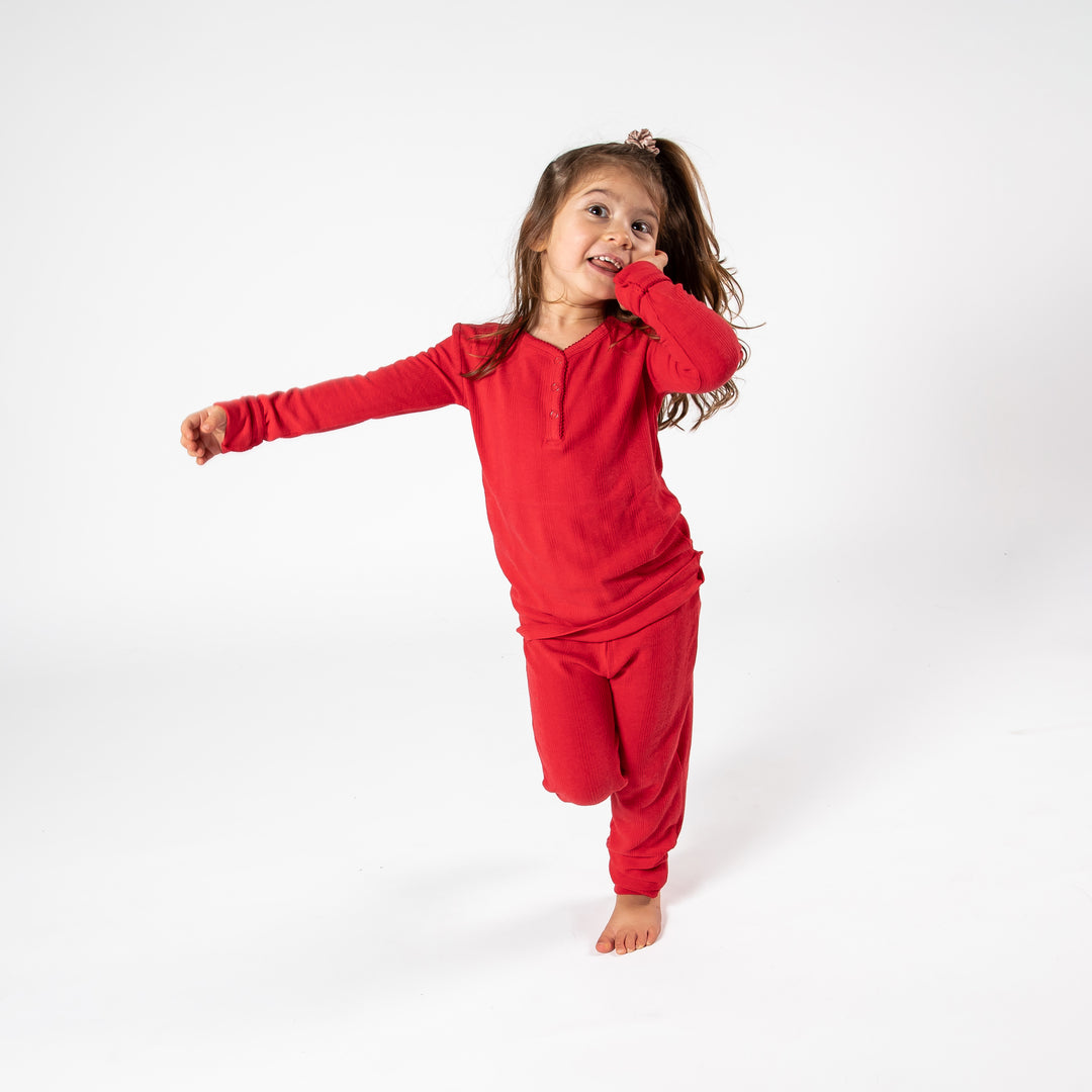 Red Two Piece Long Pajama Set