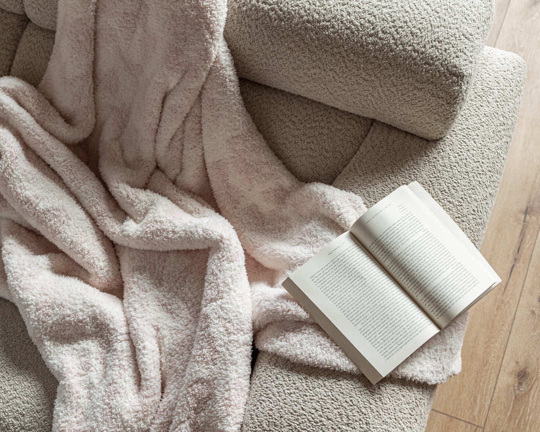 Primrose Pink and Soft White Vintage Floral Print Extended Throw