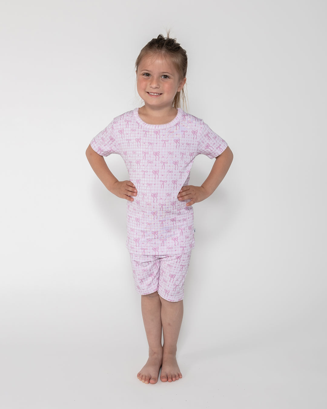 Kids Short PJ Set - Pink Gingham & Bows