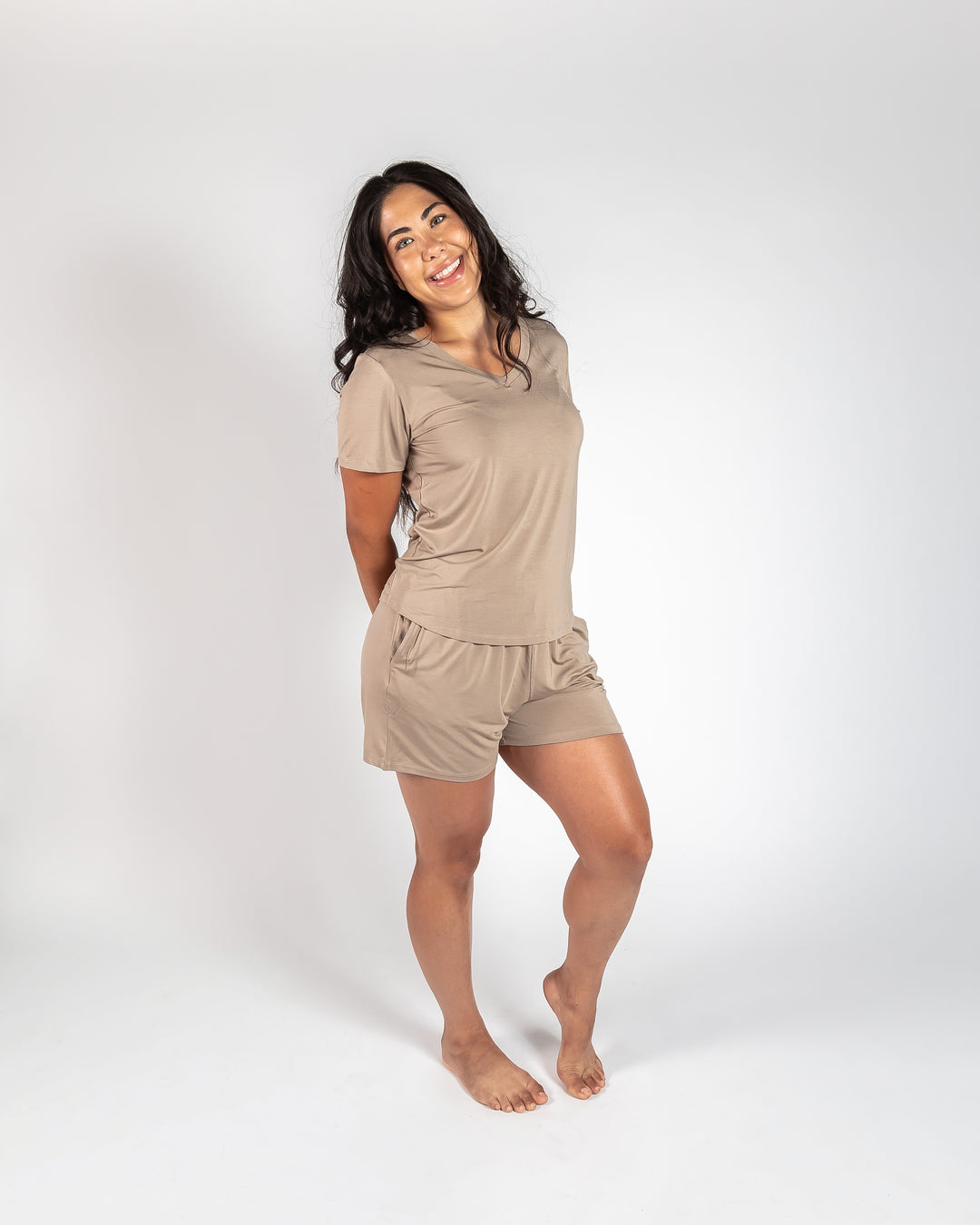 Ladies T-Shirt & Short PJ Set - Sand Dune