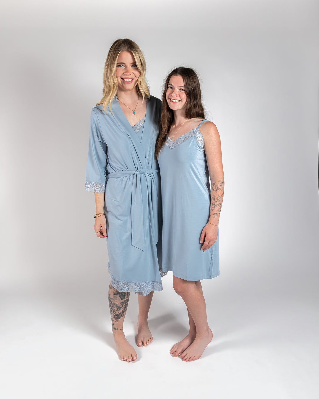 Ladies Lace Trimmed Nightie - Dusty Blue