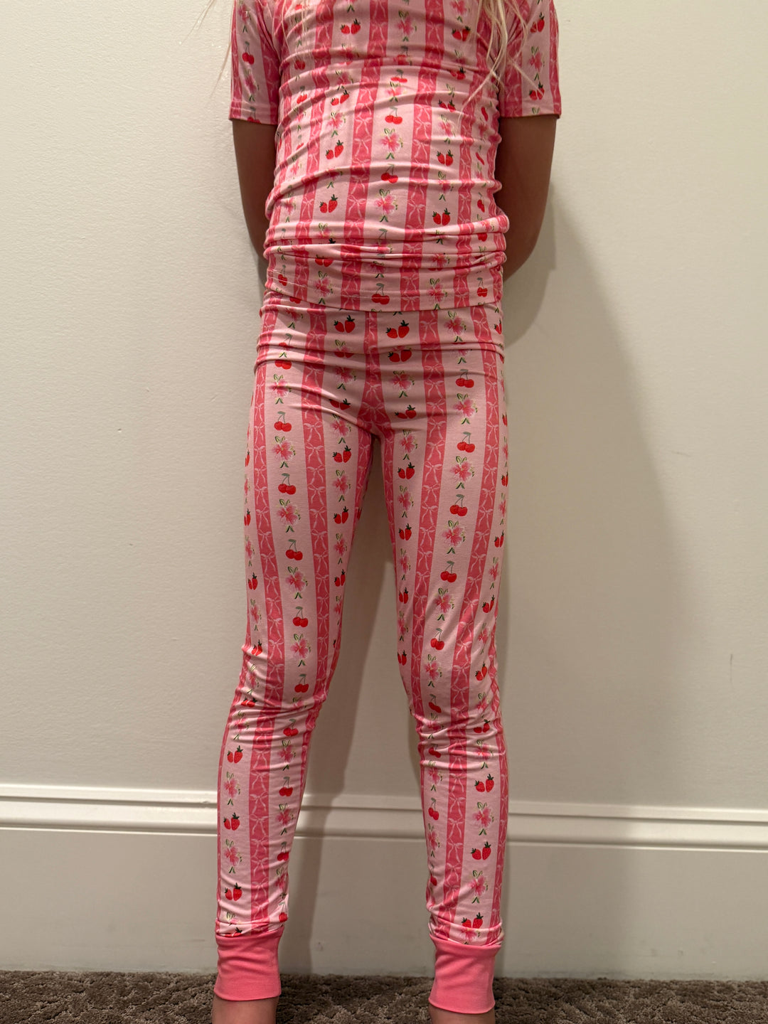 Kids Pink Strawberry & Cherry Bows Pajama Pants