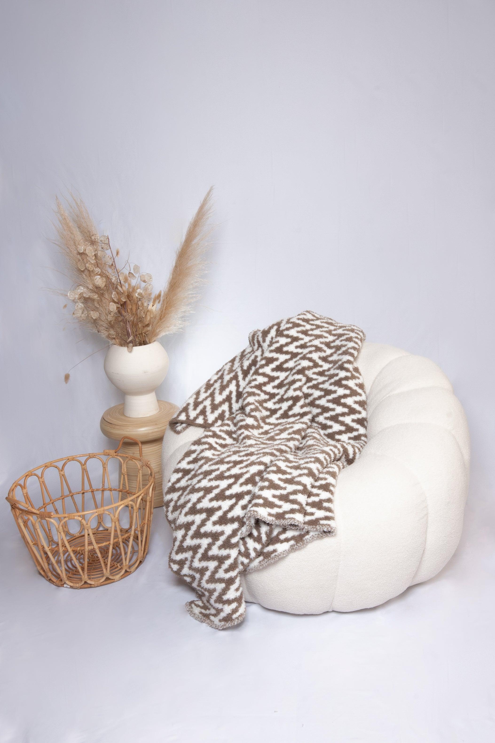 Mushroom & White Chevron Print Throw - Sunset Snuggles