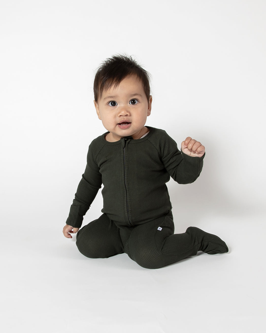 Deep Forest Green Waffle Convertible Footed One Piece