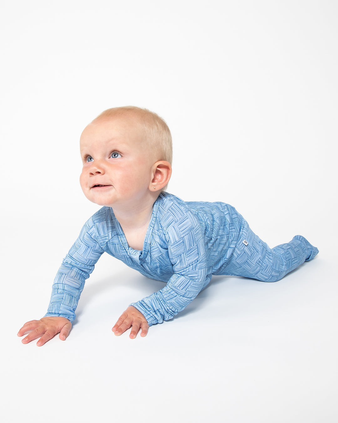 Convertible Footed Onesie - Blue Watercolour Checker